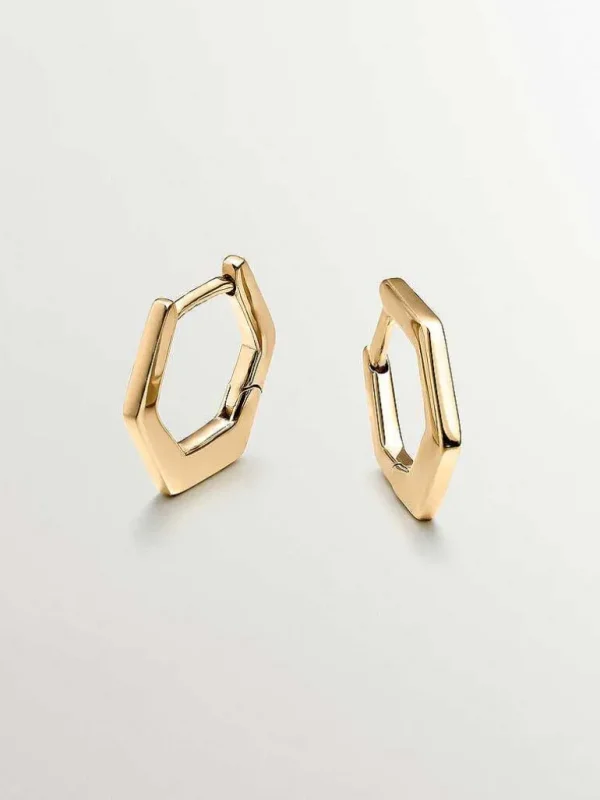 Pendientes De Plata-Aristocrazy Pendientes De Aro Hexagonal De Plata 925 Banada En Oro Amarillo De 18K