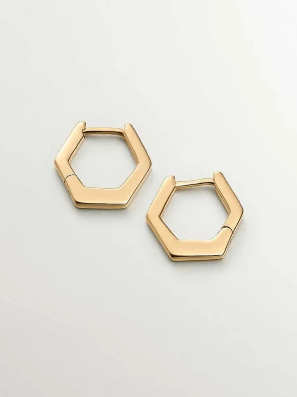 Pendientes De Plata-Aristocrazy Pendientes De Aro Hexagonal De Plata 925 Banada En Oro Amarillo De 18K