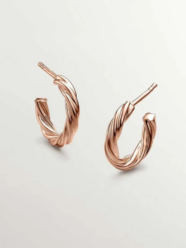 Pendientes De Plata-Aristocrazy Pendientes De Aro Medianos De Plata 925 Banada En Oro Rosa De 18K Con Textura Gallonada