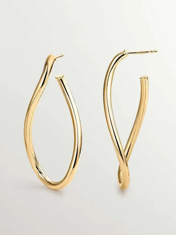 Pendientes De Aro-Aristocrazy Pendientes De Aro Ondulados Grandes De Plata 925 Banada En Oro Amarillo De 18K