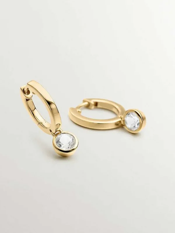 Pendientes De Plata-Aristocrazy Pendientes De Aro Pequenos De Plata 925 Banada En Oro Amarillo De 18K Con Topacio Blanco