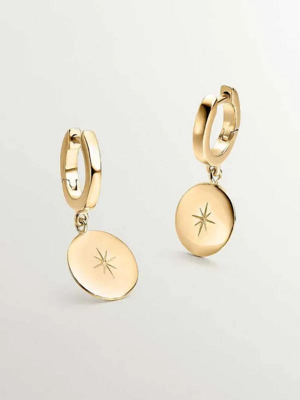 Pendientes De Plata-Aristocrazy Pendientes De Aro Pequenos De Plata 925 Banada En Oro Amarillo De 18K Con Estrella Grabada