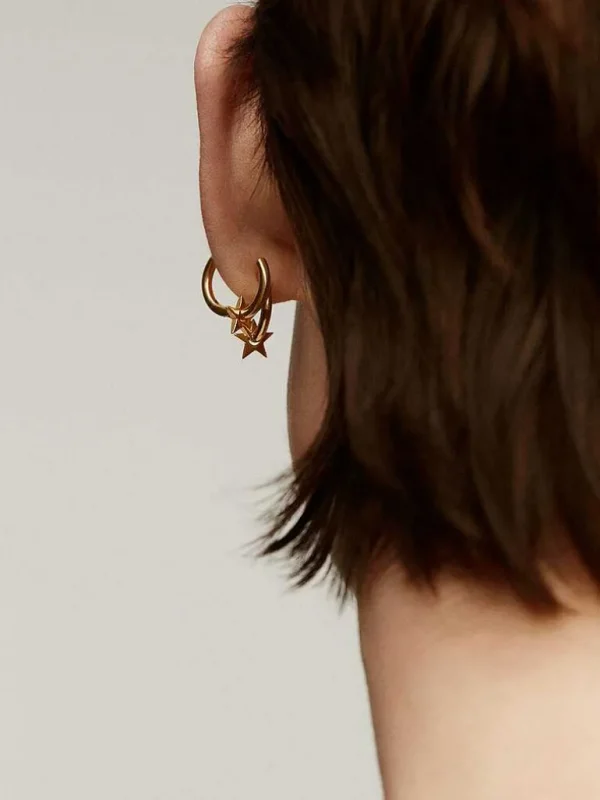 Pendientes De Plata-Aristocrazy Pendientes De Aro Pequenos De Plata 925 Banada En Oro De 18K Con Estrella