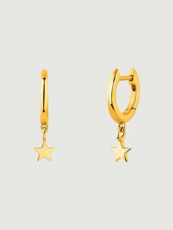 Pendientes De Plata-Aristocrazy Pendientes De Aro Pequenos De Plata 925 Banada En Oro Amarillo De 18K Con Estrella