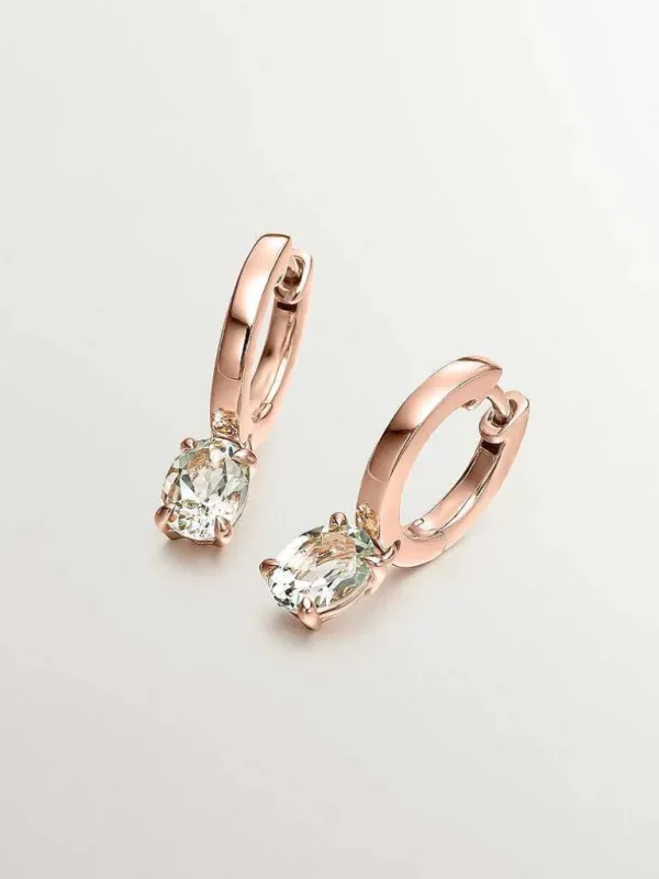 Pendientes De Plata-Aristocrazy Pendientes De Aro Pequenos De Plata 925 Banada En Oro Rosa De 18K Con Cuarzo Verde