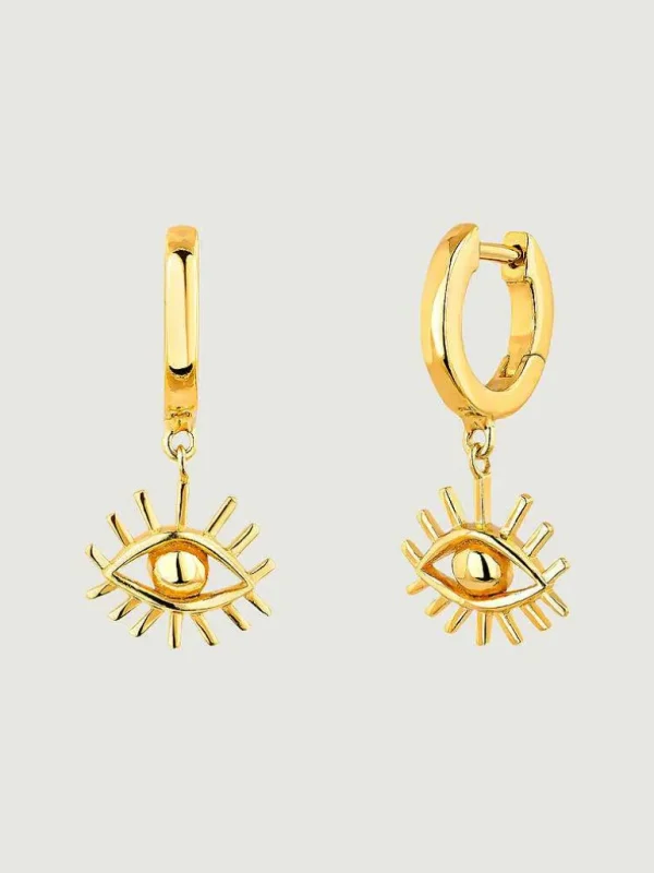 Pendientes De Plata-Aristocrazy Pendientes De Aro Pequenos De Plata 925 Banada En Oro Amarillo De 18K Con Ojo