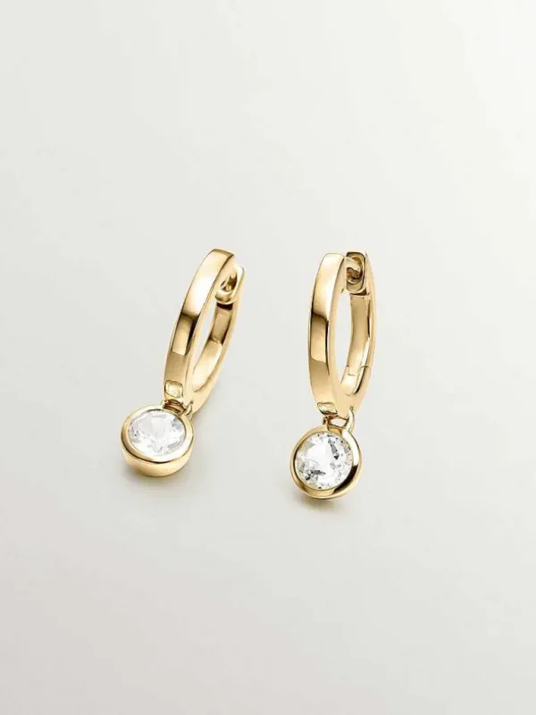 Pendientes De Plata-Aristocrazy Pendientes De Aro Pequenos De Plata 925 Banada En Oro Amarillo De 18K Con Topacio Blanco