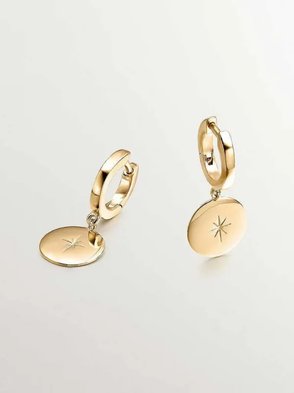 Pendientes De Plata-Aristocrazy Pendientes De Aro Pequenos De Plata 925 Banada En Oro Amarillo De 18K Con Estrella Grabada