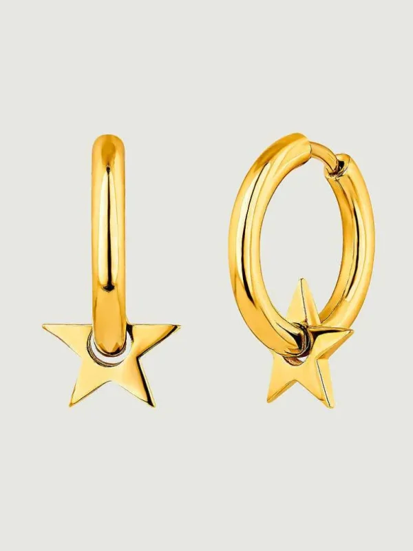 Pendientes De Plata-Aristocrazy Pendientes De Aro Pequenos De Plata 925 Banada En Oro De 18K Con Estrella