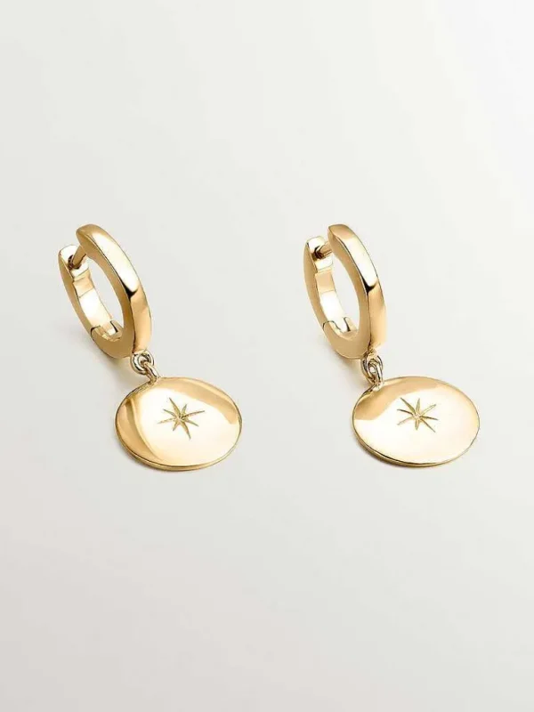 Pendientes De Plata-Aristocrazy Pendientes De Aro Pequenos De Plata 925 Banada En Oro Amarillo De 18K Con Estrella Grabada