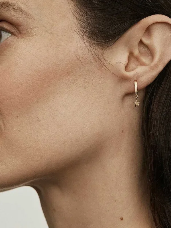 Pendientes De Plata-Aristocrazy Pendientes De Aro Pequenos De Plata 925 Banada En Oro Amarillo De 18K Con Estrella