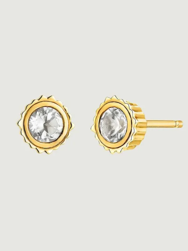 Piercings De Plata-Aristocrazy Pendientes De Plata 925 Banada En Oro Amarillo De 18K Con Topacio Blanco