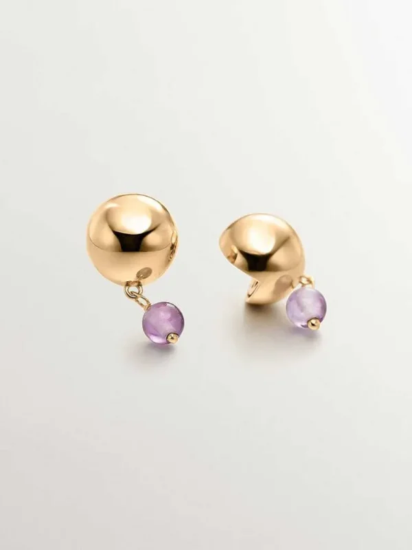 Pendientes De Plata-Aristocrazy Pendientes De Plata 925 Banada En Oro Amarillo De 18K Con Amatista Morada