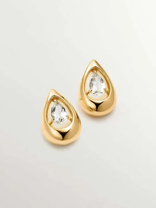 Pendientes De Plata-Aristocrazy Pendientes De Plata 925 Banada En Oro Amarillo De 18K Con Topacios Blancos