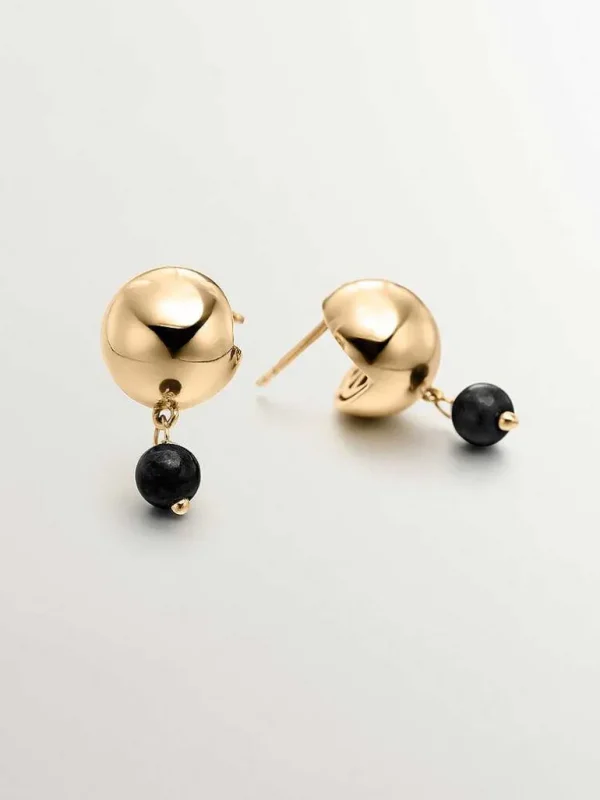 Pendientes De Plata-Aristocrazy Pendientes De Plata 925 Banada En Oro Amarillo De 18K Con Onix Negro