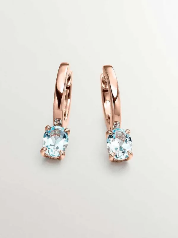 Pendientes De Plata-Aristocrazy Pendientes De Plata 925 Banada En Oro Rosa De 18K Con Topacio Azul Sky