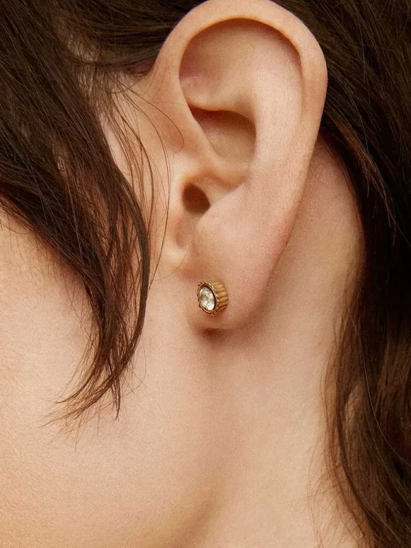 Piercings De Plata-Aristocrazy Pendientes De Plata 925 Banada En Oro Amarillo De 18K Con Topacio Blanco