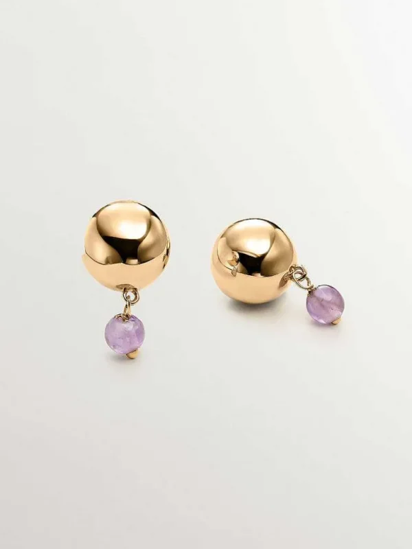 Pendientes De Plata-Aristocrazy Pendientes De Plata 925 Banada En Oro Amarillo De 18K Con Amatista Morada