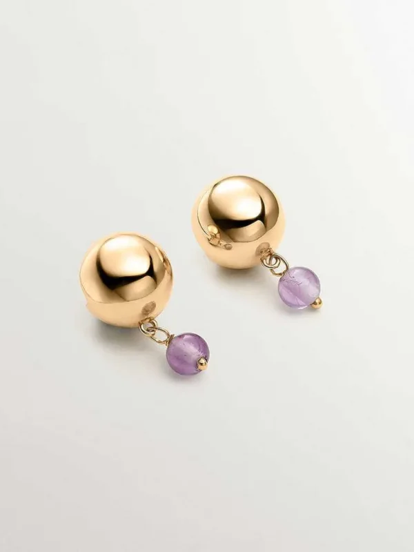 Pendientes De Plata-Aristocrazy Pendientes De Plata 925 Banada En Oro Amarillo De 18K Con Amatista Morada