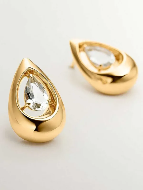 Pendientes De Plata-Aristocrazy Pendientes De Plata 925 Banada En Oro Amarillo De 18K Con Topacios Blancos