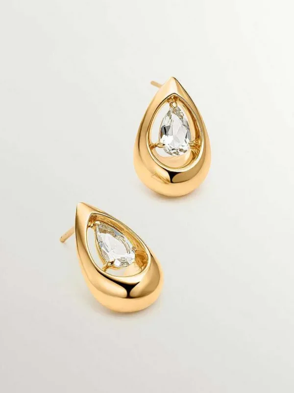 Pendientes De Plata-Aristocrazy Pendientes De Plata 925 Banada En Oro Amarillo De 18K Con Topacios Blancos