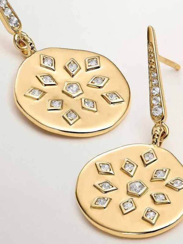 Pendientes De Plata-Aristocrazy Pendientes De Plata 925 Banada En Oro Amarillo De 18K Con Forma De Medalla Irregular Y Topacios Blancos