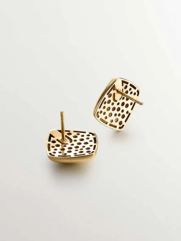 Pendientes De Plata-Aristocrazy Pendientes De Plata 925 Banada En Oro Amarillo De 18K Con Forma Cuadrada