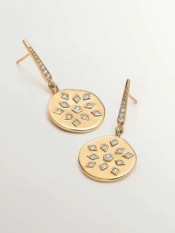 Pendientes De Plata-Aristocrazy Pendientes De Plata 925 Banada En Oro Amarillo De 18K Con Forma De Medalla Irregular Y Topacios Blancos