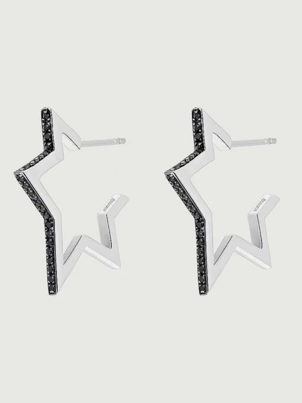 Pendientes De Aro-Aristocrazy Pendientes De Plata 925 Con Forma De Estrella Y Con Espinelas Negras