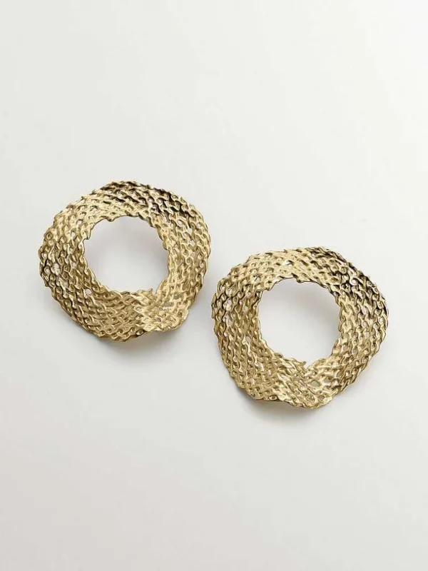 Pendientes De Plata-Aristocrazy Pendientes Grandes De Plata 925 Banada En Oro Amarillo De 18K Con Textura De Mimbre