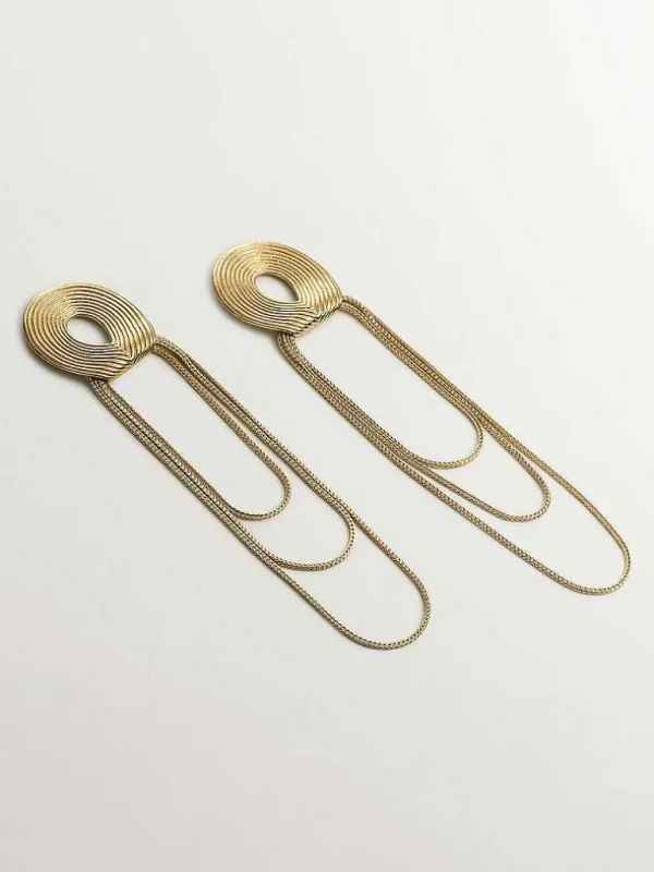 Pendientes De Plata-Aristocrazy Pendientes Grandes De Plata 925 Banada En Oro Amarillo De 18K Con Relieve Y Cadenas