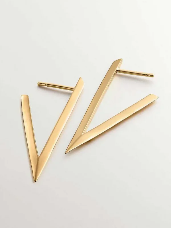 Pendientes De Aro-Aristocrazy Pendientes Grandes Triangulares De Plata 925 Banada En Oro Amarillo De 18K