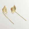 Pendientes De Plata-Aristocrazy Pendientes Largos De Plata 925 Banada En Oro Amarillo De 18K Con Alas