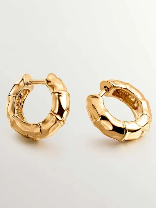 Pendientes De Aro-Aristocrazy Pendientes Pequenos De Aro De Plata 925 Banada En Oro Amarillo De 18K Con Textura De Bambu