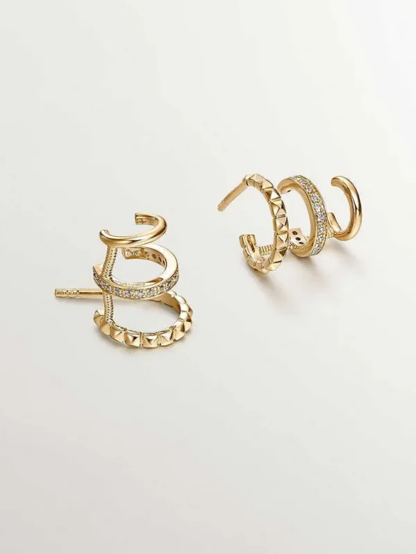 Pendientes De Plata-Aristocrazy Pendientes Trepadores De Plata 925 Banada En Oro Amarillo De 18K Con Topacios Blancos