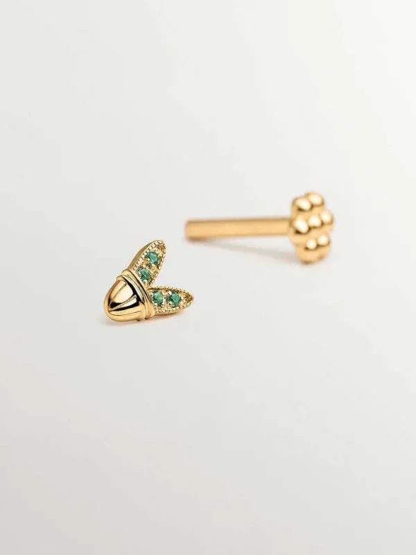 Piercings De Oro-Aristocrazy Piercing De Oro Amarillo De 18K Con Esmeraldas Y Forma De Alas