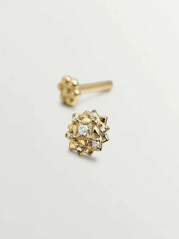 Piercings Con Diamantes-Aristocrazy Piercing De Oro Amarillo De 18K Con Diamantes Y Forma De Flor