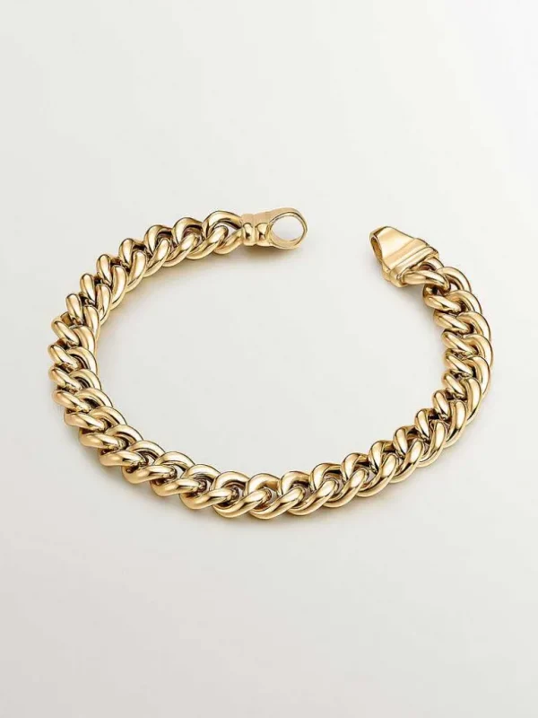 Pulseras De Plata-Aristocrazy Pulsera De Cadena De Eslabones Barbados De Plata 925 Banada En Oro Amarillo De 18K