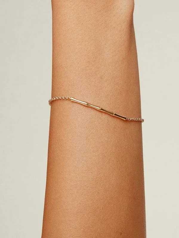 Pulseras De Plata-Aristocrazy Pulsera De Plata 925 Banada En Oro Amarillo De 18K Con Cana De Bambu