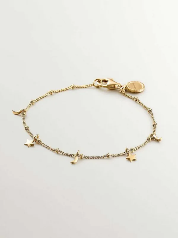 Pulseras De Plata-Aristocrazy Pulsera De Plata 925 Banada En Oro Amarillo De 18K Con Lunas Y Estrellas