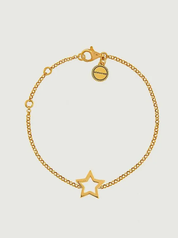 Pulseras De Plata-Aristocrazy Pulsera De Plata 925 Banada En Oro Amarillo De 18K Con Estrella