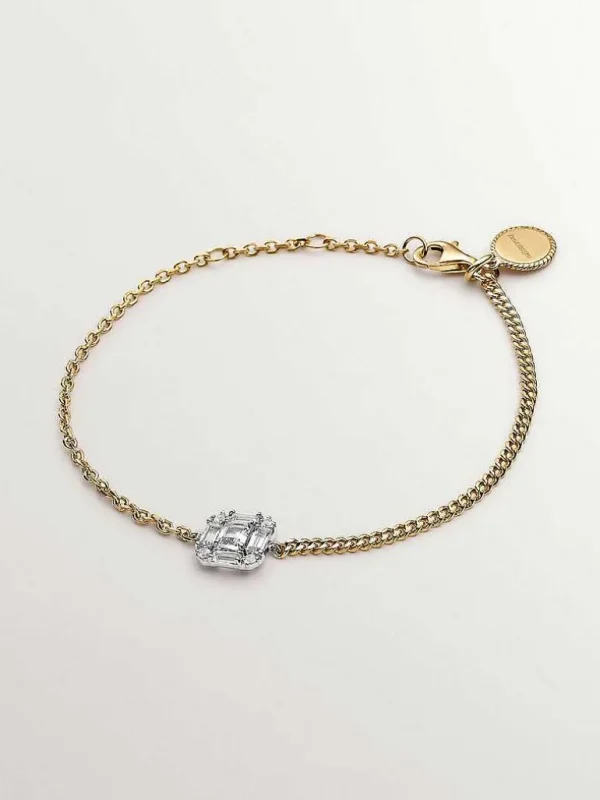 Pulseras De Plata-Aristocrazy Pulsera De Plata 925 Banada En Oro Amarillo De 18K Con Topacios Blancos