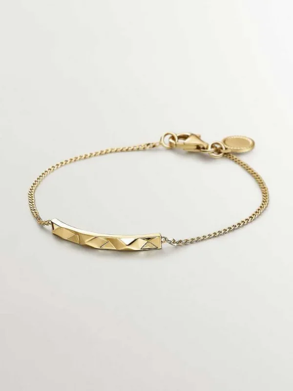 Pulseras De Plata-Aristocrazy Pulsera De Plata 925 Banada En Oro Amarillo De 18K Con Textura Geometrica