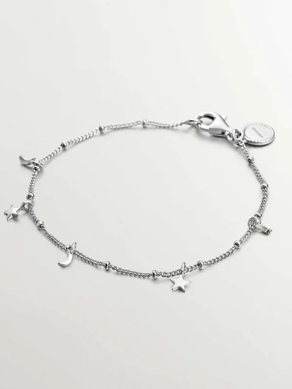 Pulseras De Plata-Aristocrazy Pulsera De Plata 925 Con Lunas Y Estrellas