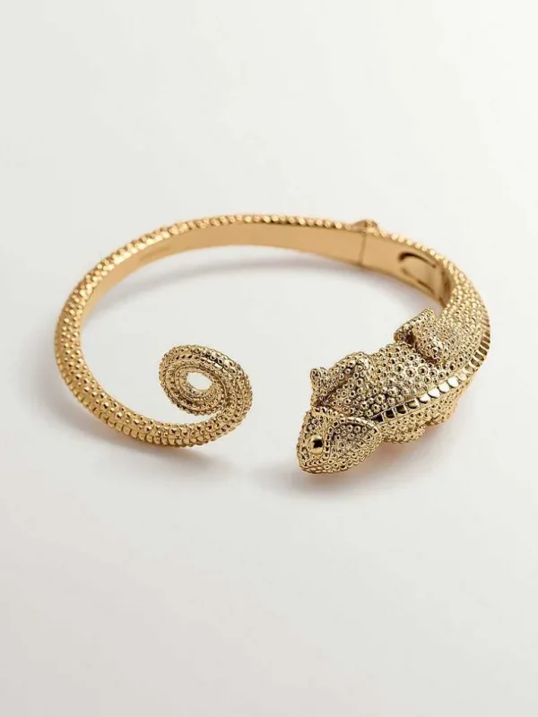 Brazaletes Y Pulseras Rígidas-Aristocrazy Pulsera Rigida De Plata 925 Banada En Oro Amarillo De 18K Con Forma De Camaleon