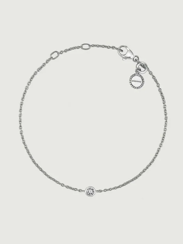 Pulseras De Plata-Aristocrazy Pulsera Solitario De Plata 925 Con Topacio Blanco