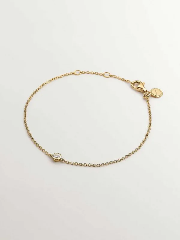 Pulseras De Plata-Aristocrazy Pulsera Solitario De Plata 925 Banada En Oro Amarillo De 18K Con Topacio Blanco