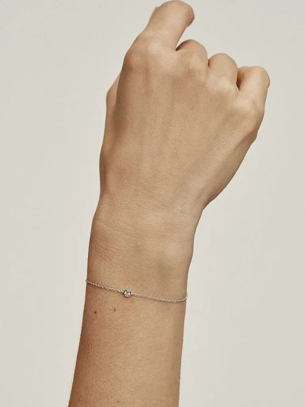 Pulseras De Plata-Aristocrazy Pulsera Solitario De Plata 925 Con Topacio Blanco